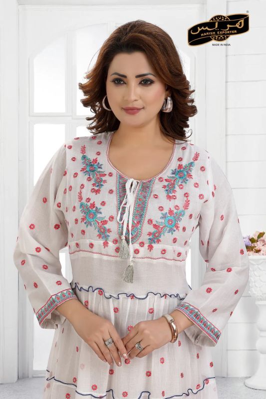 Women Embroidered Cotton Printed Maxi Dress