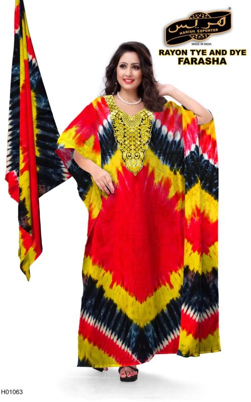 Women Farasha Tie Dye Rayon Mix Print Kaftan DD-1113