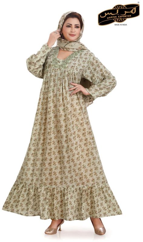 Women Green Cotton Umbrella Pattern Maxi Dress
