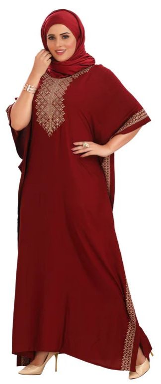Women Maroon Embroidered Farasha Kaftan