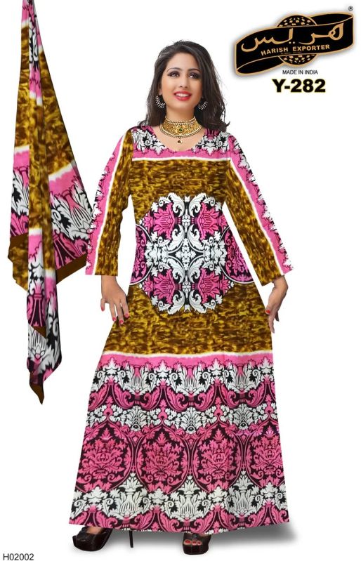 Women Mix Print Pink & Yellow Cotton Gown