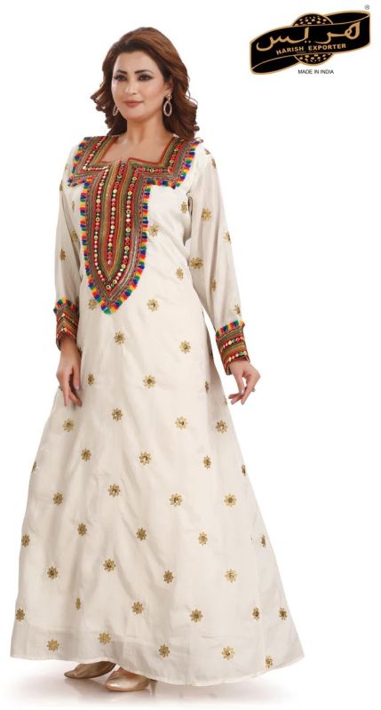 Women White Georgette Embroidered Maxi Dress