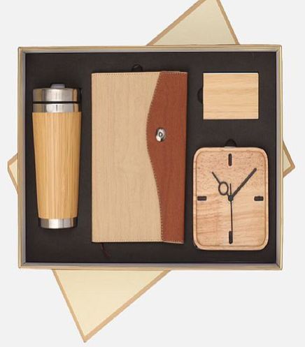 Mixed Materials 4 in 1 Corporate Gift Set, Color : Brown