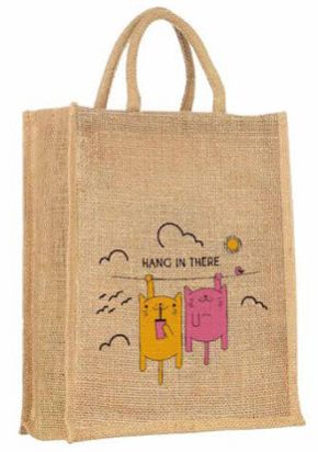 Brown Printed Jute Canvas Bag for Shopping, Carrying Essentials