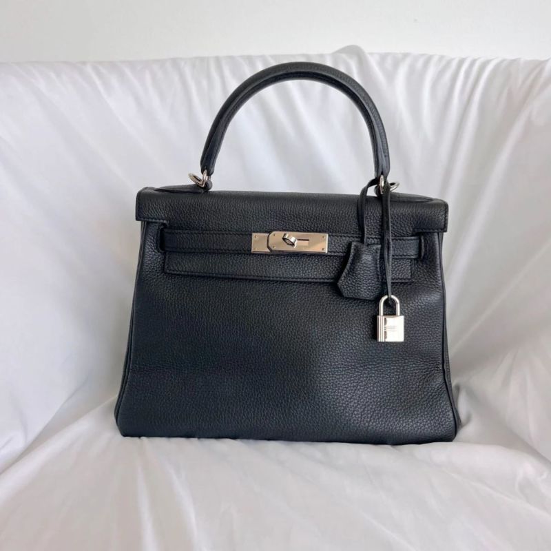 Hermes Black Togo Leather Palladium Hardware Kelly 28 Handbag