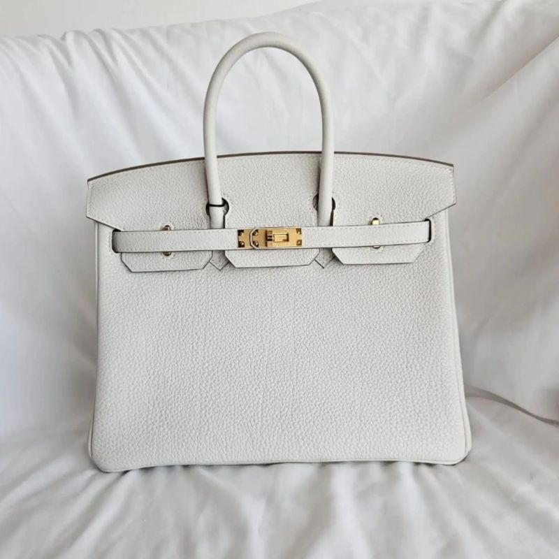 Hermes White Togo Leather Gold Tone Hardware Birkin 25 Bag