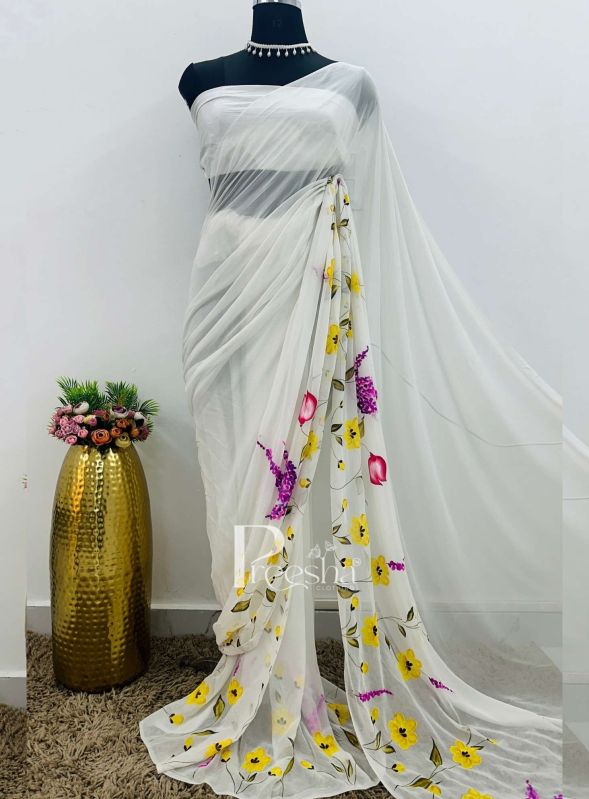 Women Floral Handpainted Saree Sku 06