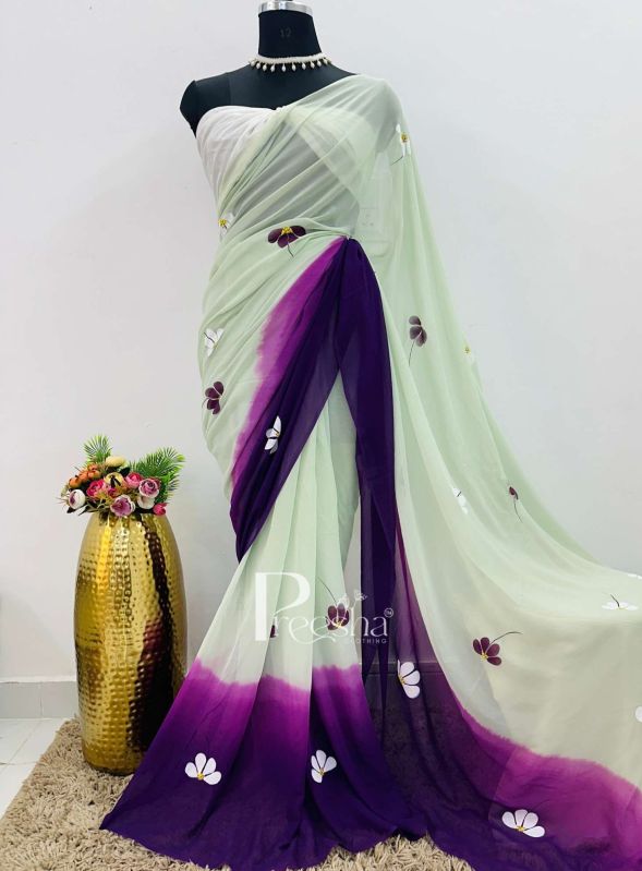 Women Floral Handpainted Saree Sku 09