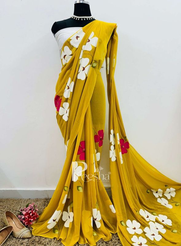 Women Floral Handpainted Saree Sku 12