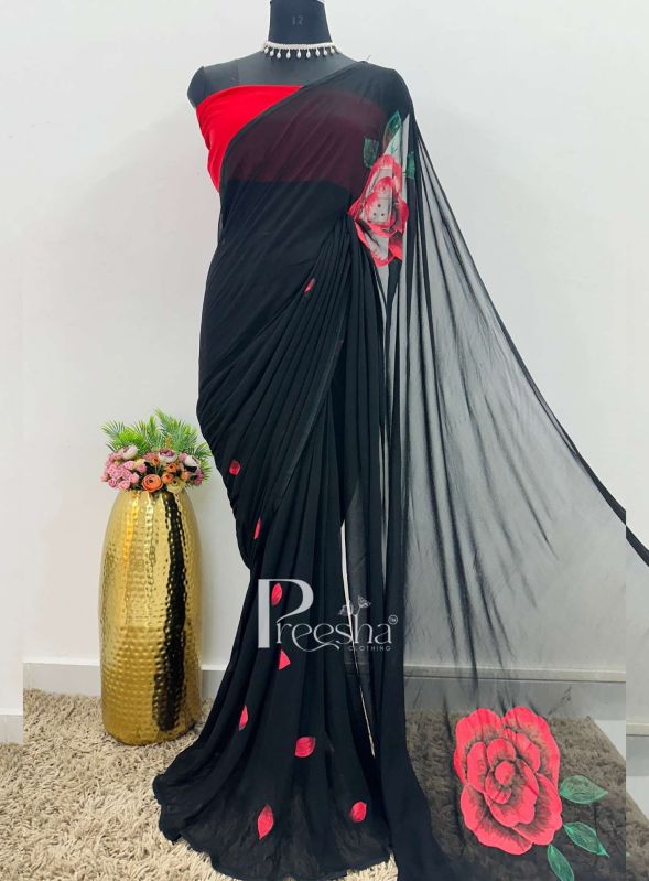 Women Floral Handpainted Saree Sku 13