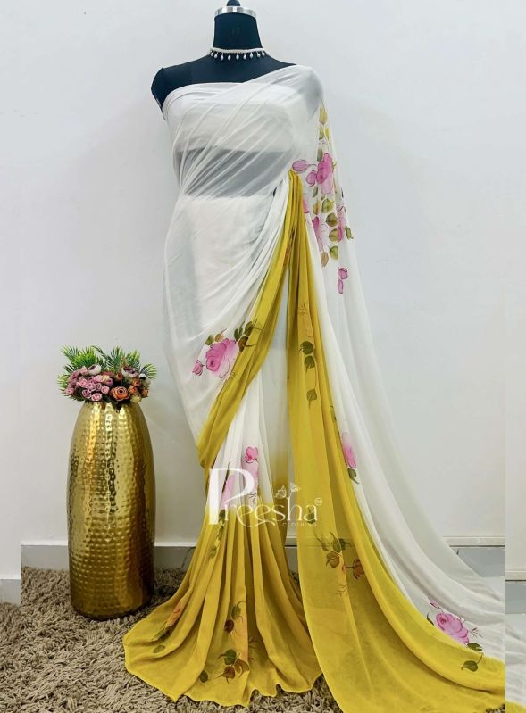 Women Floral Handpainted Saree Sku 15