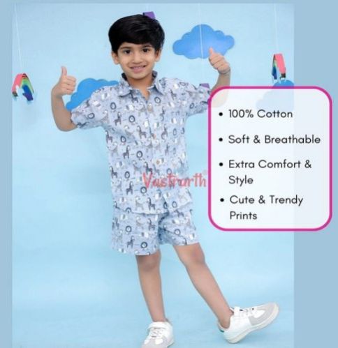 Vastrarth Cotton Boys Zebra Print Co Ord Set, Color : Multi Color