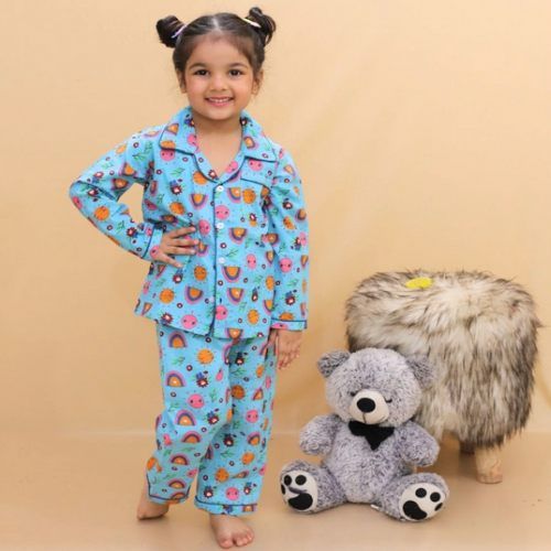 Printed Cotton Girls Rainbow Dream Night Suits, Color : Multicolor
