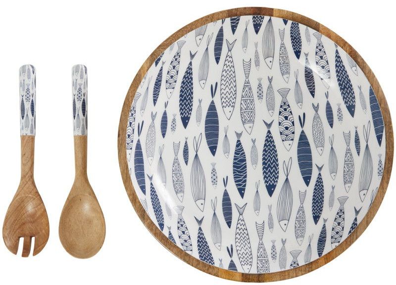 Wooden Enamel Bowl with Spoon