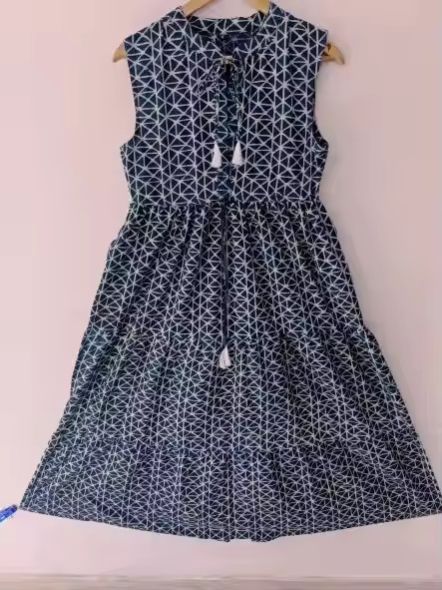 Floral Block Print Pure Cotton Floor-Length Dress