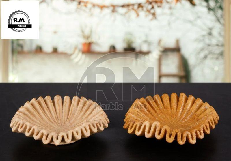 6 Inche Antique Marble Yellow Ruffle Bowl