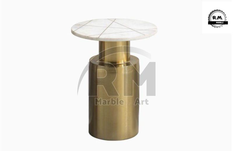Cairo Marble Side Table With Brass Inlay