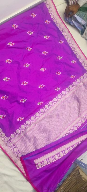 Puple Heavy Embroidered Zari Border Silk Saree