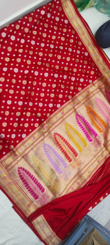 Red Embroidered Cotton Silk Saree