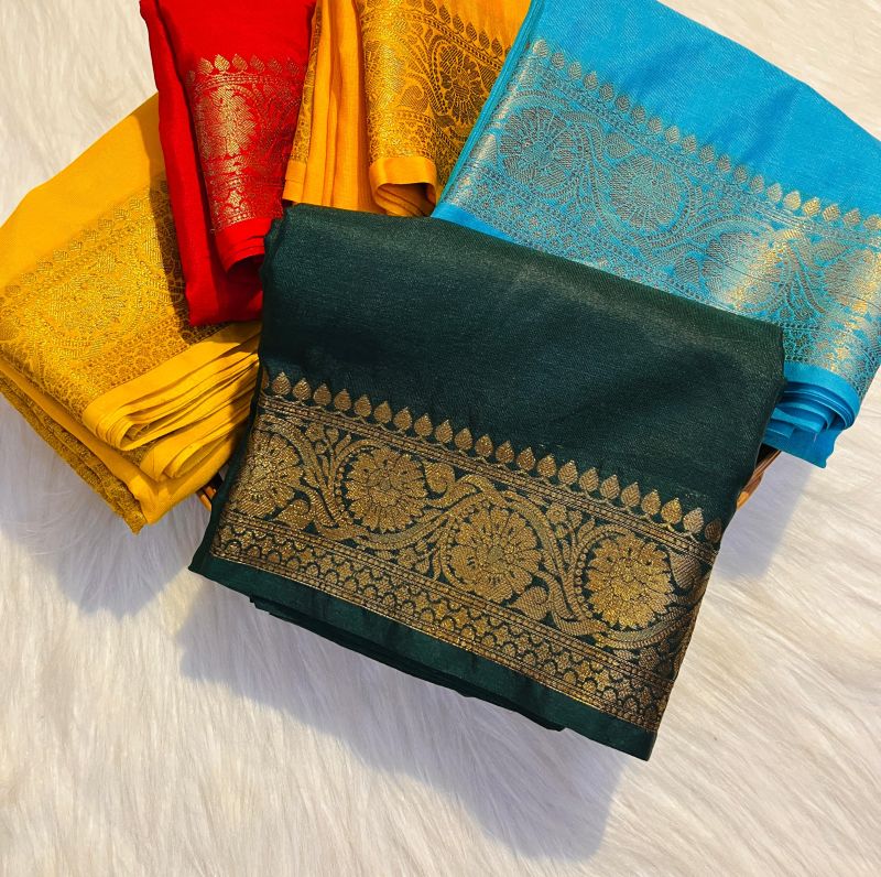 Semi Silk Border Pallu Multicolor Floral Zari Saree