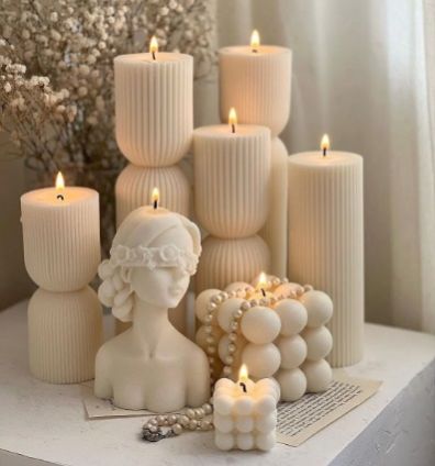 Aarunya Flame Glossy Soya Wax Designer Candle, Color : White