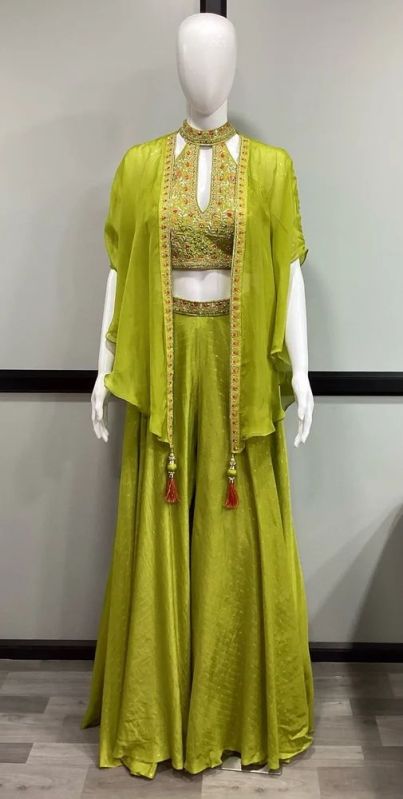 Ladies Crop Top Palazzo Shrug Set