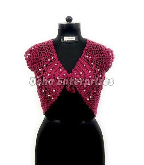 Plain Crochet Shrug With Beads, Gender : Female