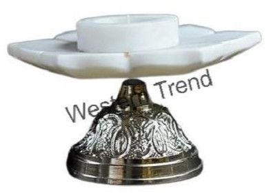 Polished Marble & Metal Aluminum Lotus t-light Candle Holder 6inch