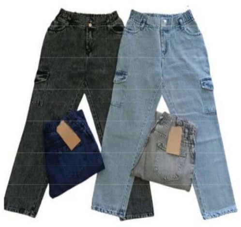 Plain Ladies Lycra Mom Fit Cargo Jeans, Color : Multicoloured