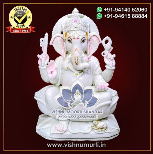 Carved Polished Marble Ganesha Statue, Color : White, Multicolors