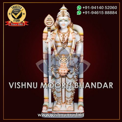 Carved Polished Murugan Swami Marble Murti, Color : Multicolors