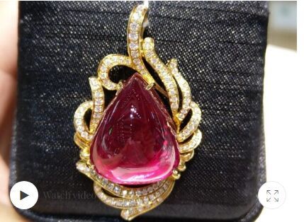 18K Rubilite Pendant Pear 37.24 Cts