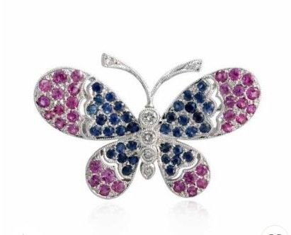 Ruby 18K Sapphire Brooch Round, Color : Blue