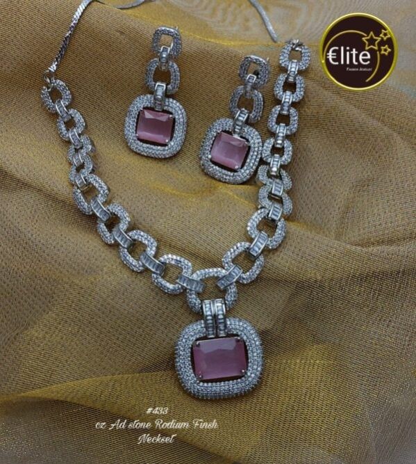 Cz AD Stone Rhodium Polish Women Neck Set