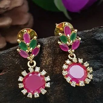 Elite Women AD Multicolour Stone Gold Plated Earrings