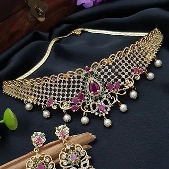 Elite Women White Ruby Dazzling Stone AD Bridal Choker Set