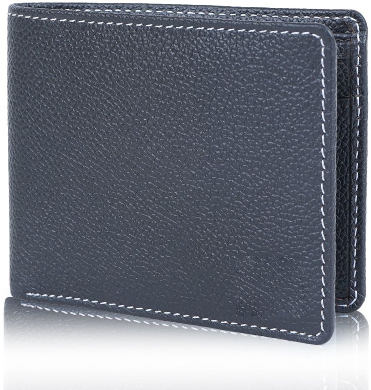 Black Pure Leather Bifold Wallet for Men Slim