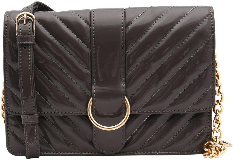 Grey Quilted Boxy Sling Bag With Chain Strap