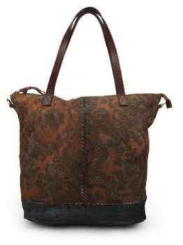 Leather Floral Mesh Textured Tote Bag