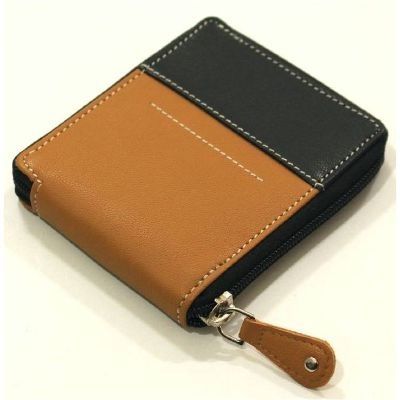 Leather Zipped Wallet In Brown Black
