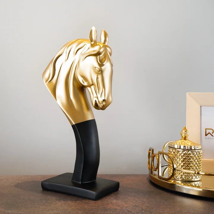 Gold and Black Horse Bust Resin Figurine