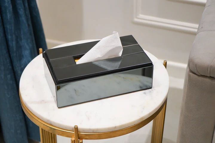 Mirror Glass Tissue Box Blue