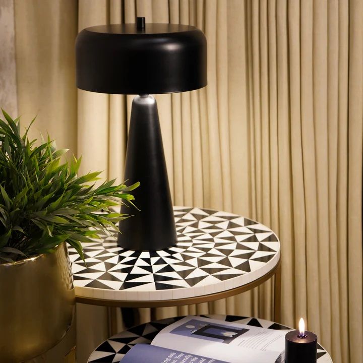 Tapered Table Lamp with Shade, Matte Black
