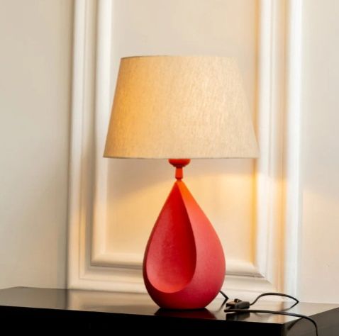 Ambient Polished Red Drop Textured Decorative Table Lamp