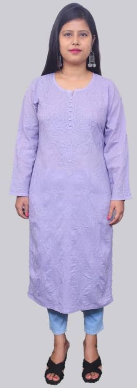 Purple Mukaish Lucknowi Chikankari Women Cotton Kurti