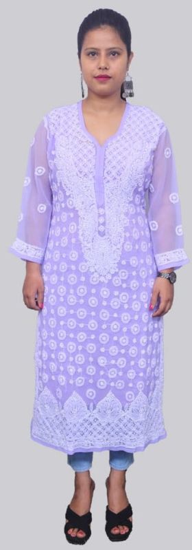 Purple Ring Jaal Lucknowi Chikankari Georgette Women Kurti