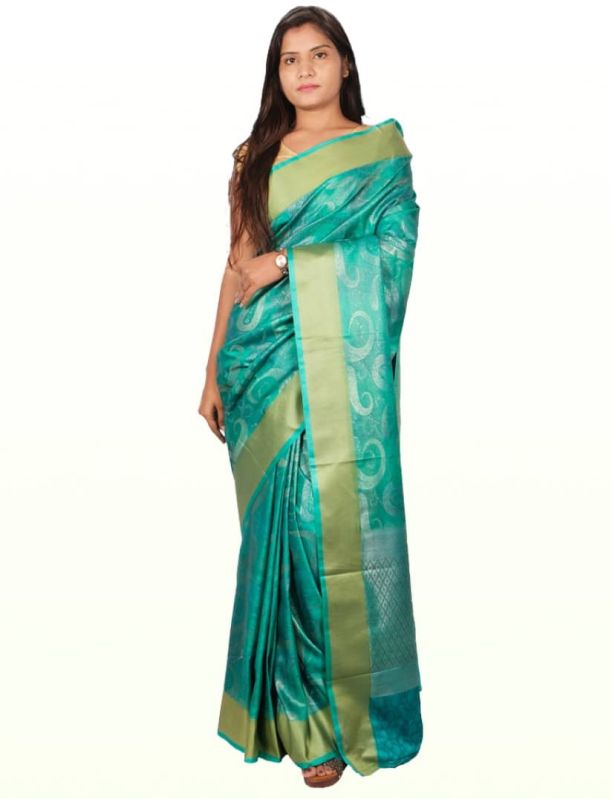 Sea Green & Golden Woven Design Banarsee Women Silk Saree