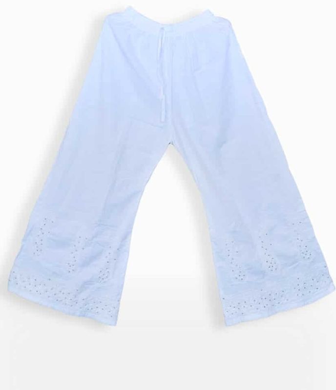 White Flared Lucknowi Chikankari Straight Women Cotton Palazzo