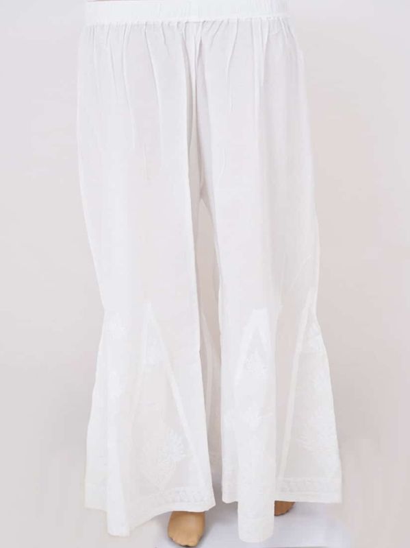 White Flared Lucknowi Chikankari  Women Georgette Sharara