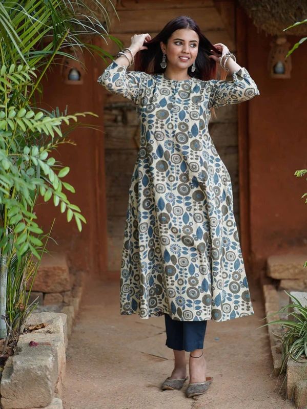 Abha Ajrakh Hand Block Printed A-LINE Women Kurta